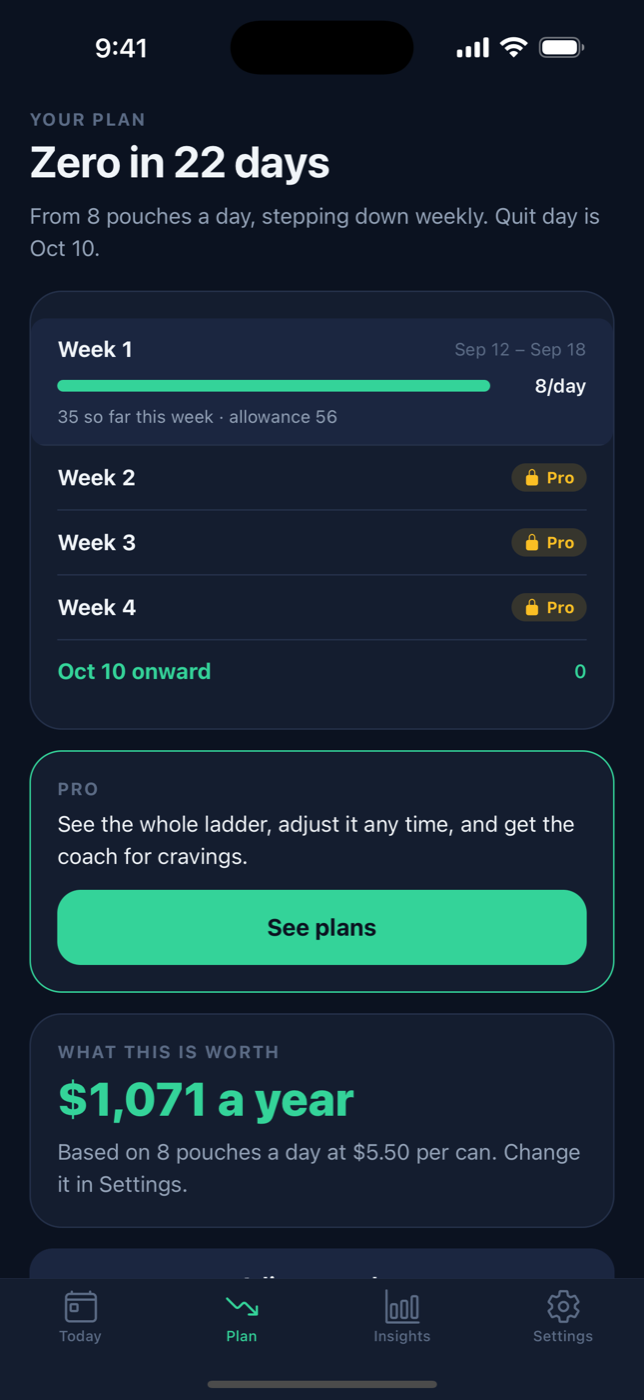 Weekly allowance ladder from 12 a day to zero over four weeks